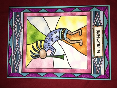 Stained Glass South West Kokopelli - 5 x 7 Card Topper Plus Spanish Relative Tags by Joyce Perkins