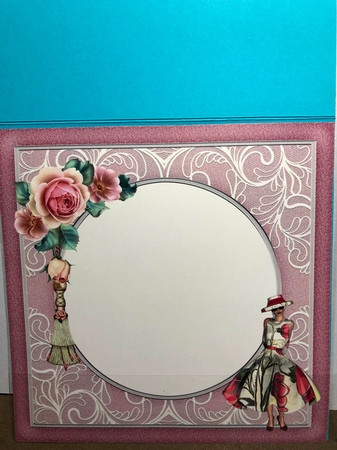 Insert 1950s Lady With Pink Roses, Butterflies & Tassel by Joyce Perkins