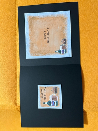 Male birthday card insert & tag for topper with beer and burger for 6x6 card by Joyce Perkins