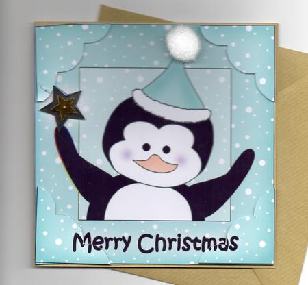 8 x 8 Christmas Penguin Scalloped Corner Topper by Jude Lucas