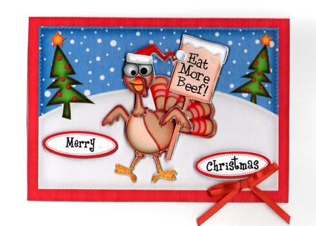 A5 Xmas Percy the Turkey Quick Card N 3D Decoupage by Jude Lucas