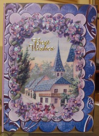 Beautiful Lavender Scene Scallop Edge Card by Judith Mary Howells