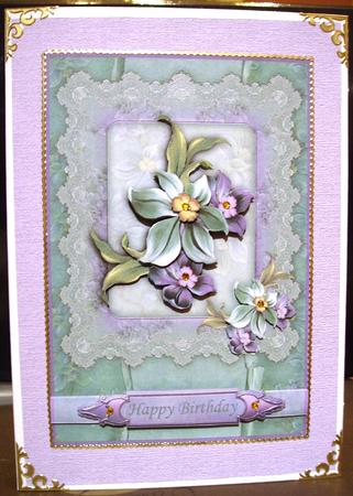 Floral Spray on Lace Topper and Decoupage by Judith Mary Howells