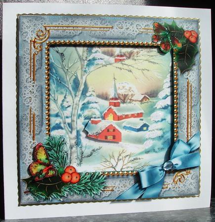Little Village Holly Ornate Square Card Front and Frame by Judith Mary Howells