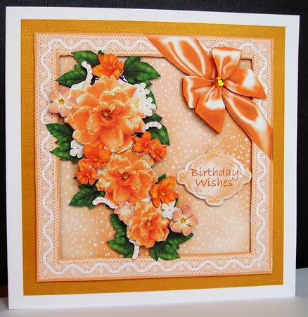 Apricot Bouquet in Lace Framed Box - 5" Square Card Front by Judith Mary Howells