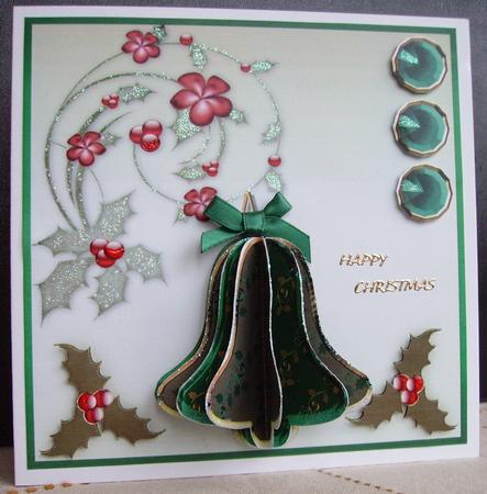 3D Christmas Holly Bell Embellishment in Green and Gold by Judith Mary Howells