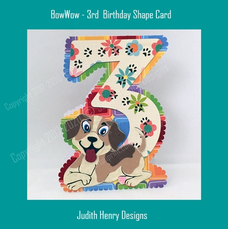 BowWow-3rd Birthday Shape Cards by Judith Henry
