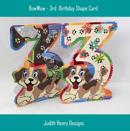 BowWow-3rd Birthday Shape Cards by Judith Henry