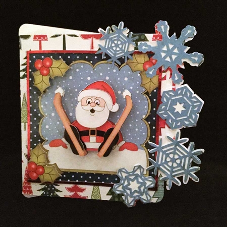 Christmas Oops Santa goes Skiing Shell Edged Corner Side Stacker by Judith Henry