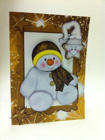 Snowman with Cheeky Star in Gold Frame by judy borutski