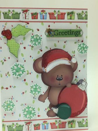 Cute Bear with Red & Green Baubles by judy borutski