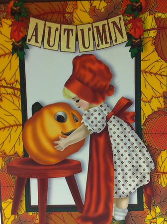 Little Lady with Pumpkin in Autumn Frame A4 by judy borutski