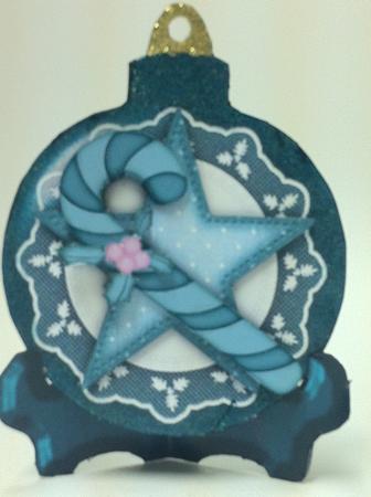 Bauble Shaped Plate Card and Stand with Star Decoupage by judy borutski
