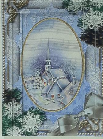 Blue Church Snow 7x5in Spiral Straight Edge Stacker by judy borutski