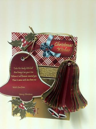 Red and Gold Bell 3D Tree Decoration Card Kit by judy borutski