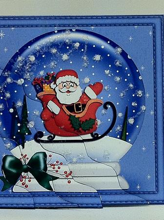 Xmas Santa's Sleigh Snowglobe Wavy Stacker Topper by judy borutski