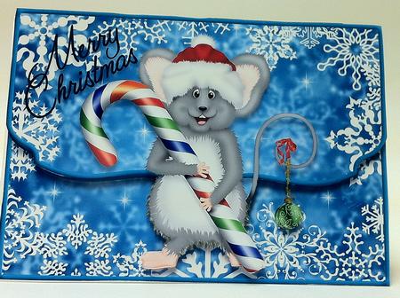 Christmas Mouse Fancy Edge Faux Envelope Card by judy borutski