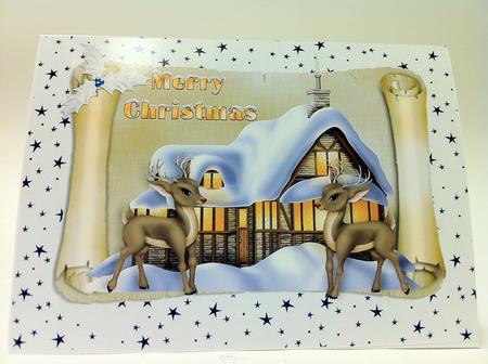 Snow Scene on a Scroll with Cute Reindeers A4 by judy borutski