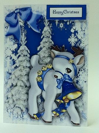 Cute Little Deer in Sleigh Bells in Snow Scene by judy borutski