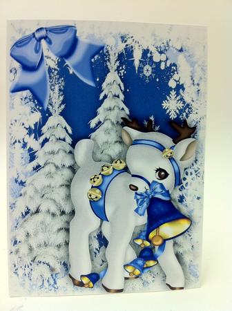 Cute Little Deer in Sleigh Bells in Snow Scene A4 by judy borutski