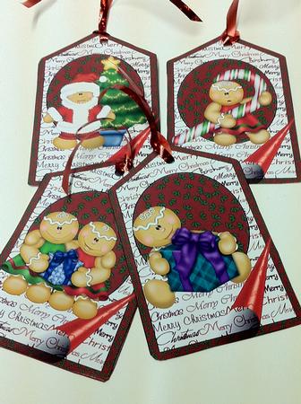 4 Red Christmas Gingerbread Toppers by judy borutski