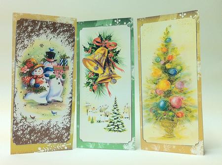 Christmas Tree, Bells and Snowmen Dl Card Fronts by judy borutski