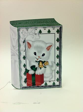 White Kitty with Present and White Bow Folded Book by judy borutski