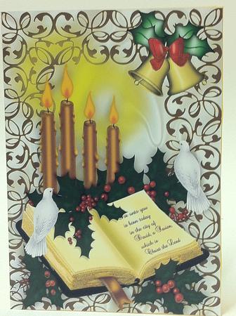 Beautiful Gold Candles with Holy Bible and Doves A4 by judy borutski