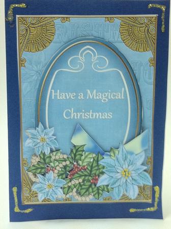 Pastel Teal Poinsettia Magical Christmas Oval 7x5in Topper by judy borutski