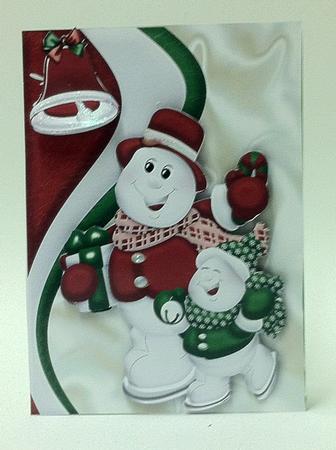 Cute Pair of Skating Snowmen with Bell A5 by judy borutski