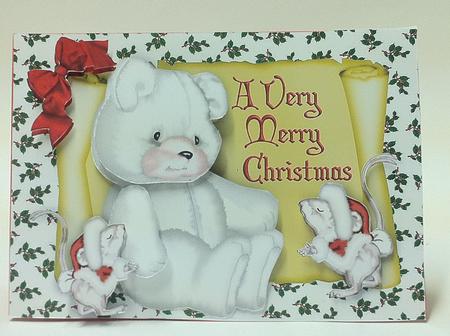 Little White Bear on a Scroll with Cute Mice by judy borutski