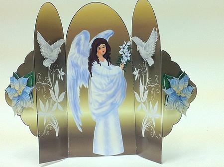 Sweet Angel with White Doves and Poinsettias Tri Fold by judy borutski