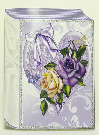 Purple/cream Roses on a Heart with Butterflies Folded Book by judy borutski