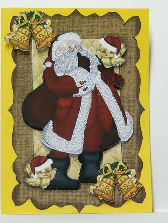 Vintage Santa with Little Robins & Bells by judy borutski