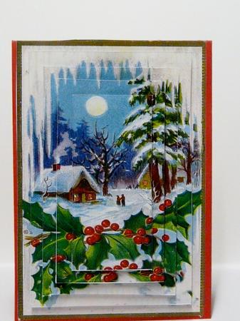 Vintage Snow Scene with Holly Pyramids by judy borutski