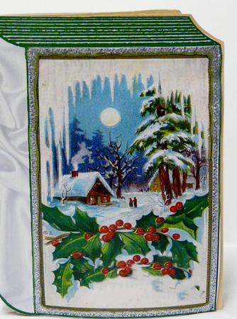 Vintage Snow Scene with Holly Folded Book by judy borutski
