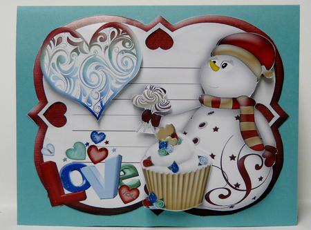 Valentine Snowman with Big Heart by judy borutski