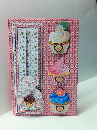 Valentines Bear Loves Cupcake Slider Card Front by judy borutski