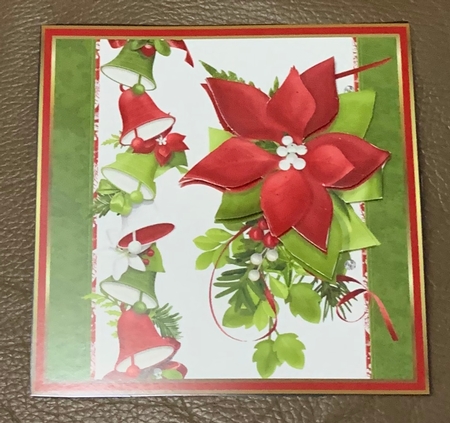 Red poinsettia and bells 6x6 card by Julianne Harris