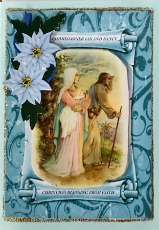 Mary and Joseph on a Blue Scroll by Julianne Harris