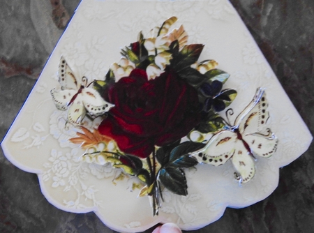 Vintage Red Rose Vignettes with Butterflies Rocker Card by Julianne Harris