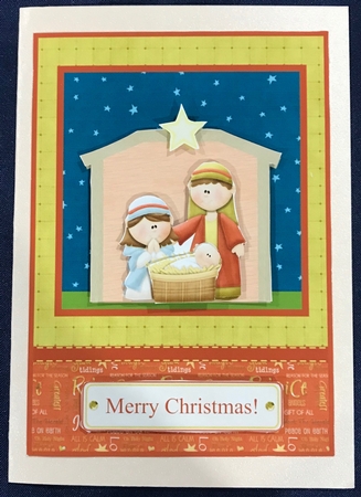 Cute Nativity Christmas Card Front with Decoupage by Julianne Harris