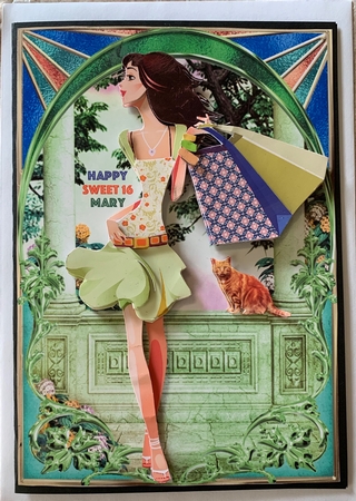 Archway Girls! Shopping in Green Card Front and Decoupage by Julianne Harris