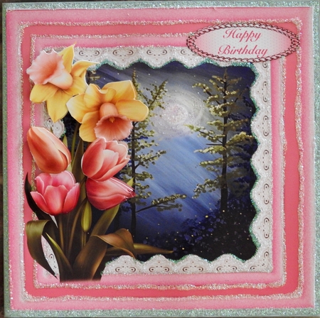 Beautiful Moon scene and Spring Flowers  by Julianne Harris