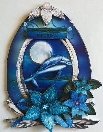 Moonlight Dolphin - Shaped Cut & Fold Card Kit With Insert And Matching Envelope by Julianne Harris