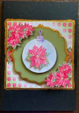 Frosted Glass Bauble - Poinsettias 8x8 by Julianne Harris