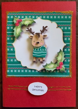 Cute Teal Christmas Jumper Reindeer 8x8 by Julianne Harris