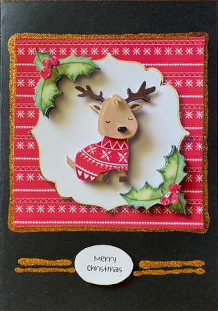 Cute Pink Christmas Jumper Reindeer 8x8 by Julianne Harris