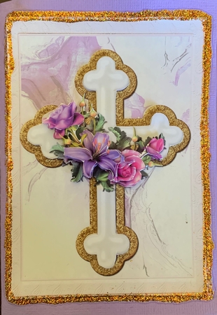 White & Gold Easter cross with flowers - various sentiments by Julianne Harris