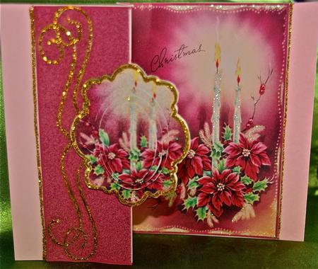 Red Poinsettia and Candles Fold Back by Julianne Harris